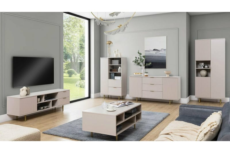 Staffin Golvstående Tv Bänk 150 cm med Förvaring i Målat Trä - Beige - Möbler - Vardagsrum - Tv-möbler & mediamöbler - Tv-bänkar