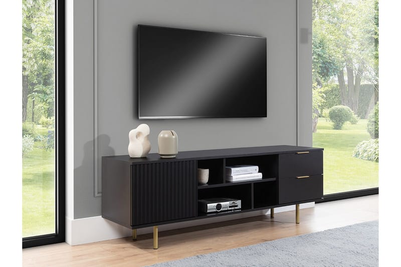 Staffin Golvstående Tv Bänk 150 cm med Förvaring i Målat Trä - Svart - Möbler - Vardagsrum - Tv-möbler & mediamöbler - Tv-bänkar