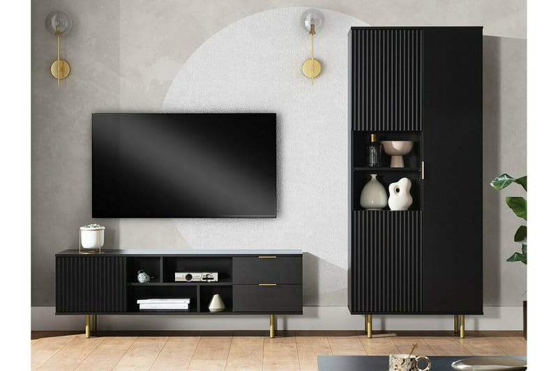 Staffin Golvstående Tv Bänk 150 cm med Förvaring i Målat Trä - Svart - Möbler - Vardagsrum - Tv-möbler & mediamöbler - Tv-bänkar