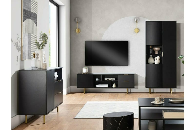 Staffin Golvstående Tv Bänk 150 cm med Förvaring i Målat Trä - Svart - Möbler - Vardagsrum - Tv-möbler & mediamöbler - Tv-bänkar