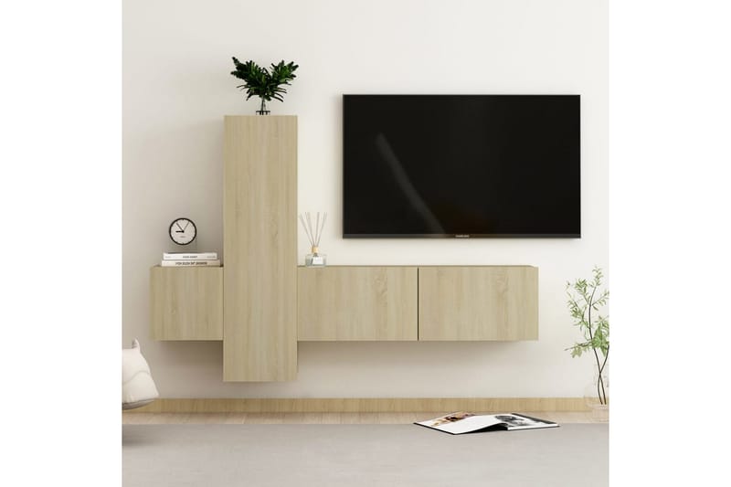 TV-skåp 3 delar sonoma-ek spånskiva - Brun - Möbler - Vardagsrum - Tv-möbler & mediamöbler - Tv-skåp