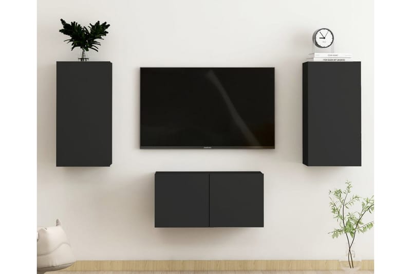 TV-skåp 3 delar svart spånskiva - Svart - Möbler - Vardagsrum - Tv-möbler & mediamöbler - Tv-skåp
