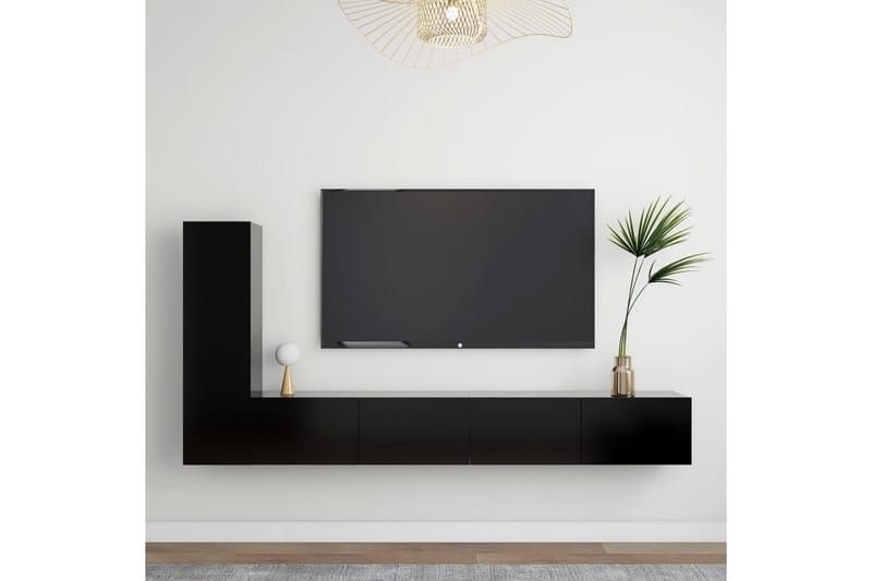 TV-skåp 3 delar svart spånskiva - Svart - Möbler - Vardagsrum - Tv-möbler & mediamöbler - Tv-skåp