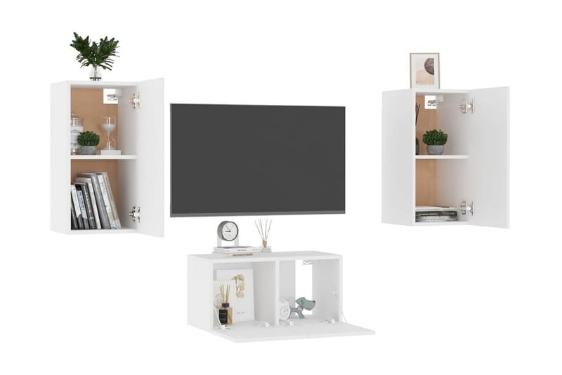 TV-skåp 3 delar vit spånskiva - Vit - Möbler - Vardagsrum - Tv-möbler & mediamöbler - Tv-skåp