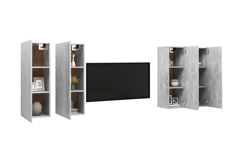 TV-skåp 4 delar betonggrå 30,5x30x90 cm spånskiva - Grå - Möbler - Vardagsrum - Tv-möbler & mediamöbler - Tv-skåp
