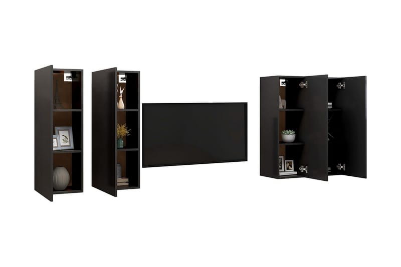 TV-skåp 4 delar svart 30,5x30x90 cm spånskiva - Svart - Möbler - Vardagsrum - Tv-möbler & mediamöbler - Tv-skåp