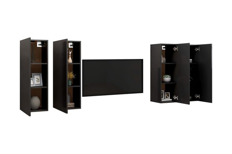 TV-skåp 4 delar svart 30,5x30x90 cm spånskiva - Svart - Tv-skåp