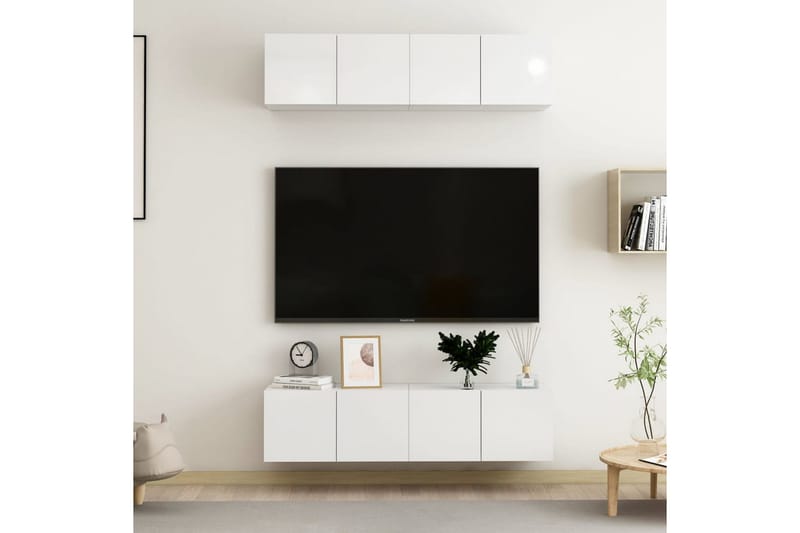 TV-skåp 4 delar vit högglans 60x30x30 cm spånskiva - Vit - Möbler - Vardagsrum - Tv-möbler & mediamöbler - Tv-skåp
