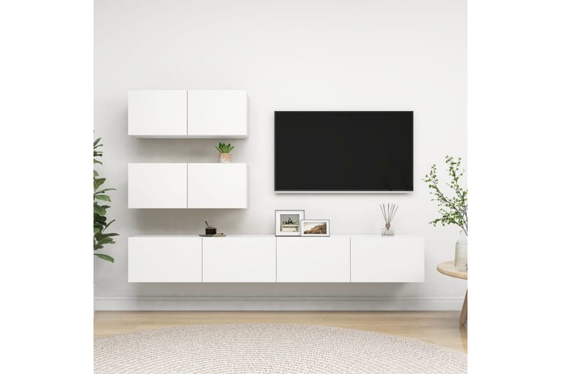 TV-skåp 4 delar vit spånskiva - Vit - Möbler - Vardagsrum - Tv-möbler & mediamöbler - Tv-skåp