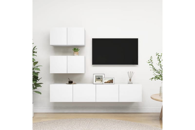 TV-skåp 4 delar vit spånskiva - Vit - Möbler - Vardagsrum - Tv-möbler & mediamöbler - Tv-skåp