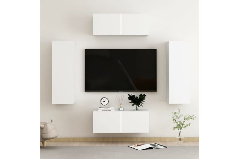TV-skåp 4 delar vit spånskiva - Vit - Möbler - Vardagsrum - Tv-möbler & mediamöbler - Tv-skåp