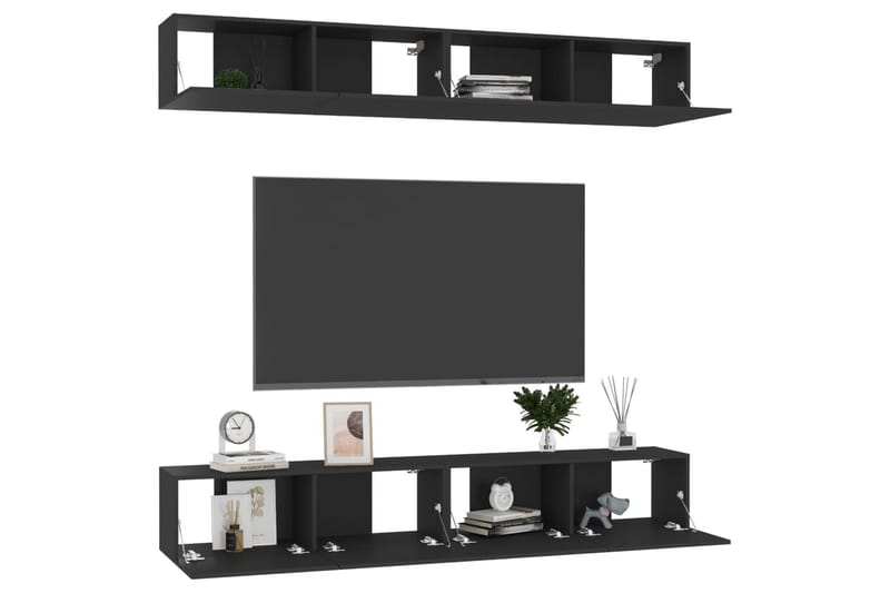 TV-skåp 4 st svart 100x30x30 cm spånskiva - Svart - Möbler - Vardagsrum - Tv-möbler & mediamöbler - Tv-skåp