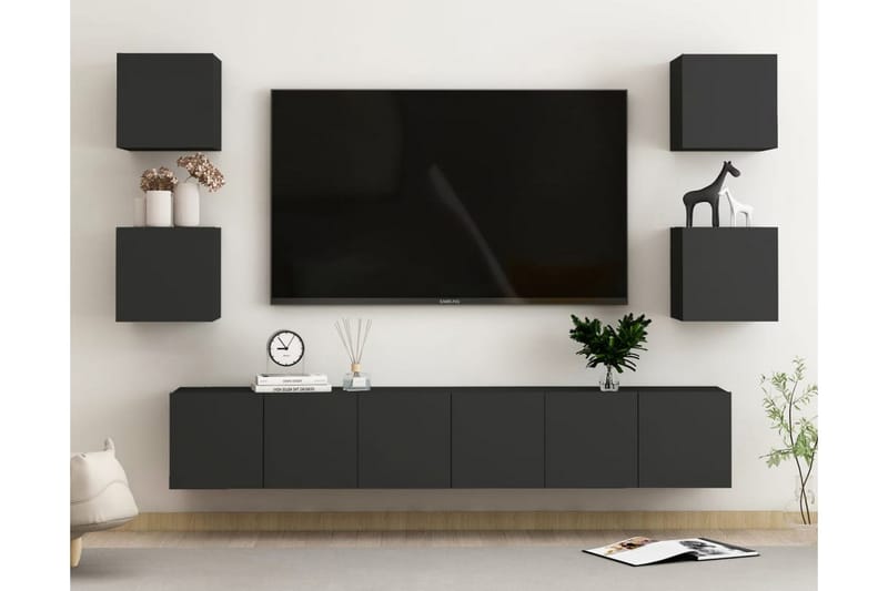 TV-skåp 7 delar svart spånskiva - Svart - Möbler - Vardagsrum - Tv-möbler & mediamöbler - Tv-skåp