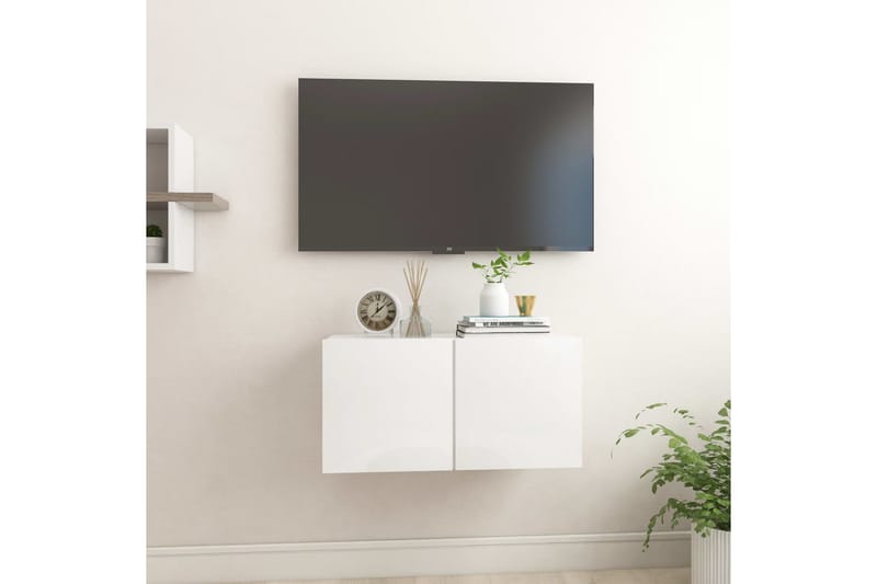 Väggmonterad TV-skåp vit högglans 60x30x30 cm - Vit - Möbler - Vardagsrum - Tv-möbler & mediamöbler - Tv-skåp