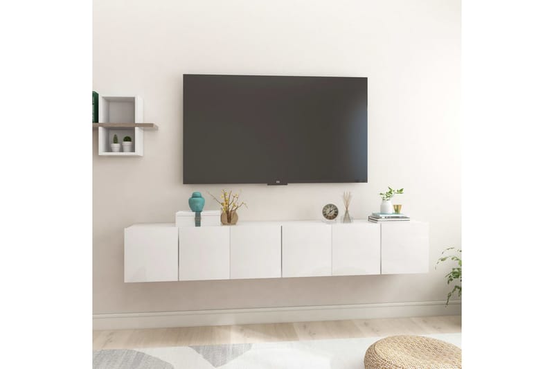 Väggmonterade TV-skåp 3 st vit högglans 60x30x30 cm - Vit - Tv-skåp