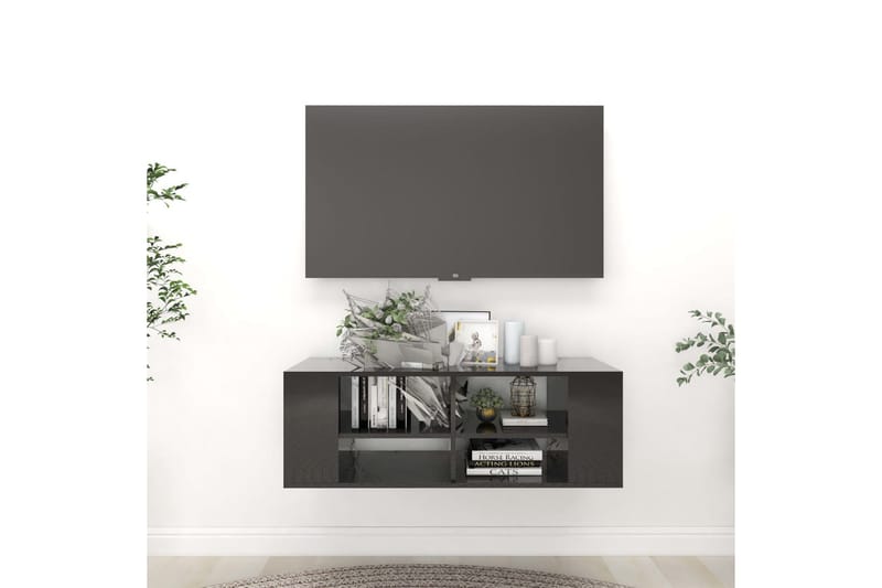 Väggmonterat tv-skåp svart högglans 102x35x35 cm spånskiva - Svart - Möbler - Vardagsrum - Tv-möbler & mediamöbler - Tv-skåp