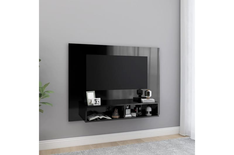 Väggmonterat tv-skåp svart högglans 120x23,5x90 cm spånskiva - Svart - Möbler - Vardagsrum - Tv-möbler & mediamöbler - Tv-skåp