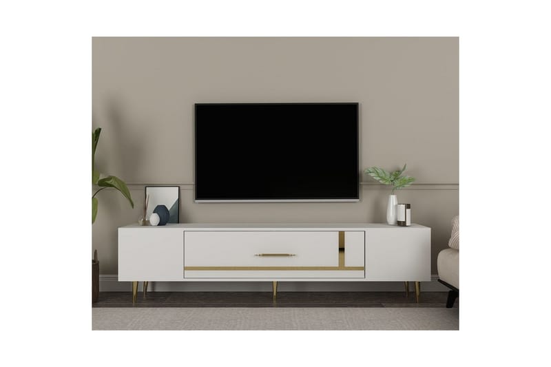 Aldor Tv-bänk 150 cm - Vit/Guld - Möbler - Vardagsrum - Tv-möbler & mediamöbler - Tv-bänkar