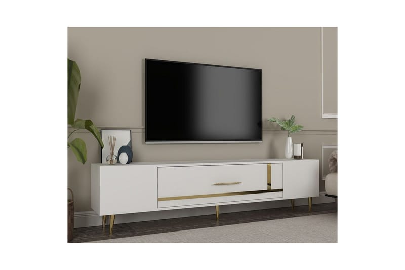 Aldor Tv-bänk 150 cm - Vit/Guld - Möbler - Vardagsrum - Tv-möbler & mediamöbler - Tv-bänkar