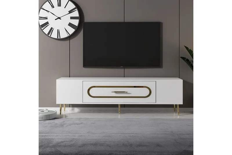 Aldor Tv-bänk 150 cm - Vit/Guld - Möbler - Vardagsrum - Tv-möbler & mediamöbler - Tv-bänkar