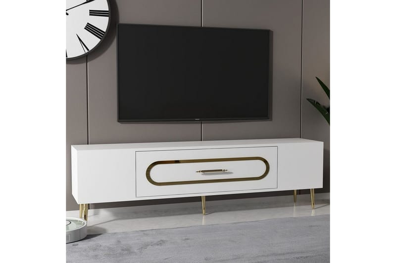 Aldor Tv-bänk 150 cm - Vit/Guld - Möbler - Vardagsrum - Tv-möbler & mediamöbler - Tv-bänkar