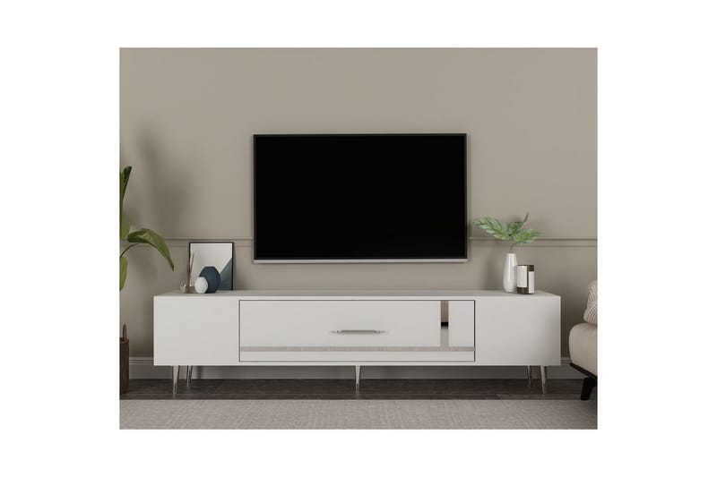 Aldor Tv-bänk 150 cm - Vit/Silver - Möbler - Vardagsrum - Tv-möbler & mediamöbler - Tv-bänkar