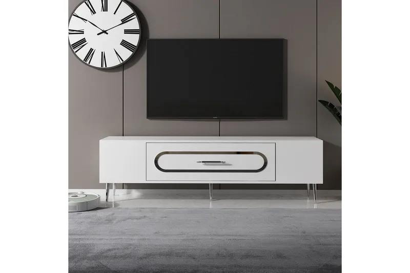 Aldor Tv-bänk 150 cm - Vit/Silver - Möbler - Vardagsrum - Tv-möbler & mediamöbler - Tv-bänkar
