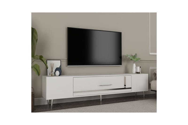 Aldor Tv-bänk 150 cm - Vit/Silver - Möbler - Vardagsrum - Tv-möbler & mediamöbler - Tv-bänkar
