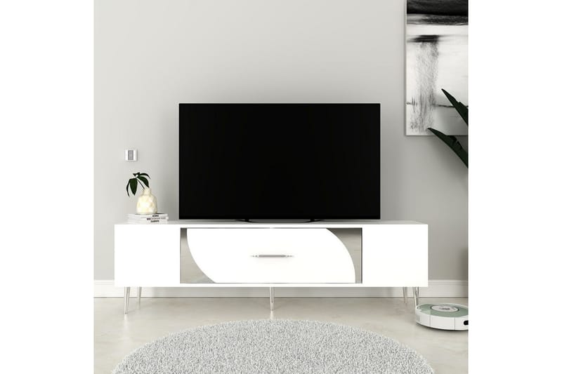 Aldor Tv-bänk 150 cm - Vit/Silver - Möbler - Vardagsrum - Tv-möbler & mediamöbler - Tv-bänkar