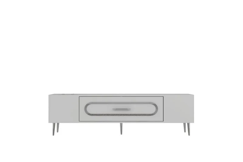 Aldor Tv-bänk 150 cm, Vit/Silver