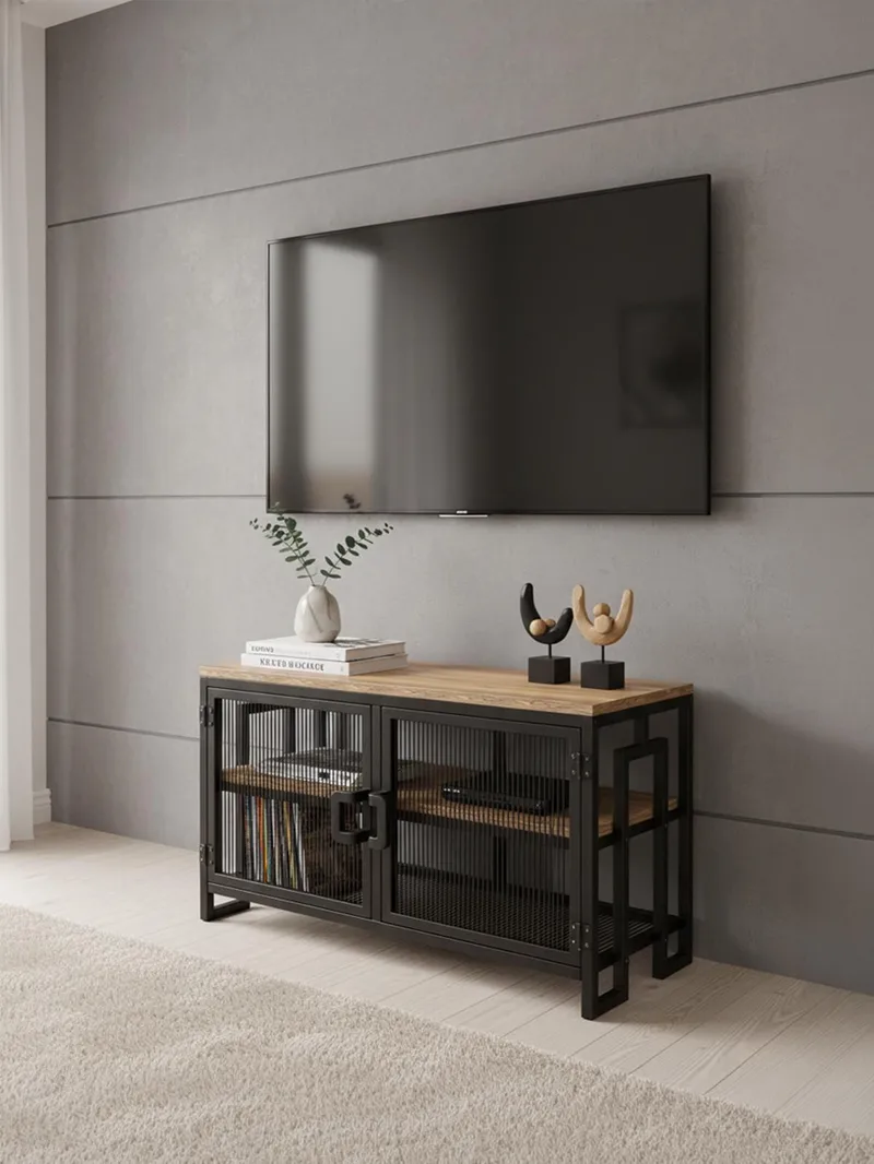 Alvorn Tv-Bänk 90 cm med Förvaring i Metall med Träskiva - Svart - Möbler - Vardagsrum - Tv-möbler & mediamöbler - Tv-bänkar