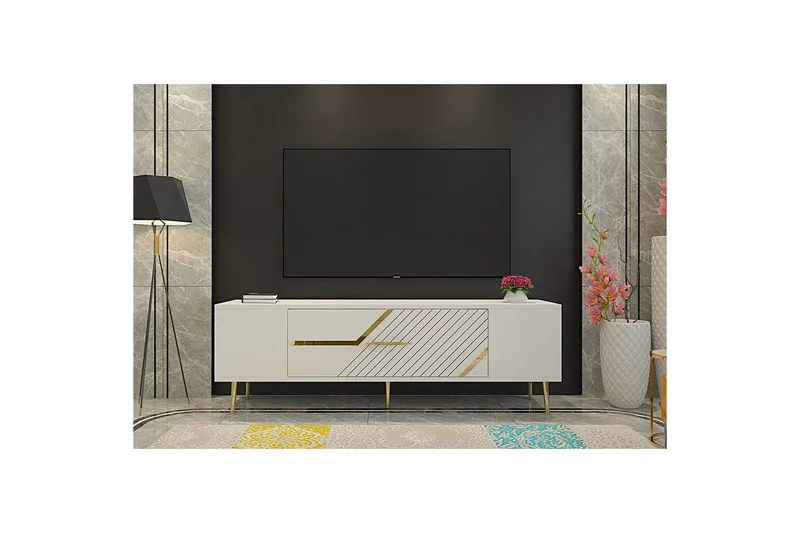 Anira Tv-bänk 150 cm - Vit/Guld - Möbler - Vardagsrum - Tv-möbler & mediamöbler - Tv-bänkar