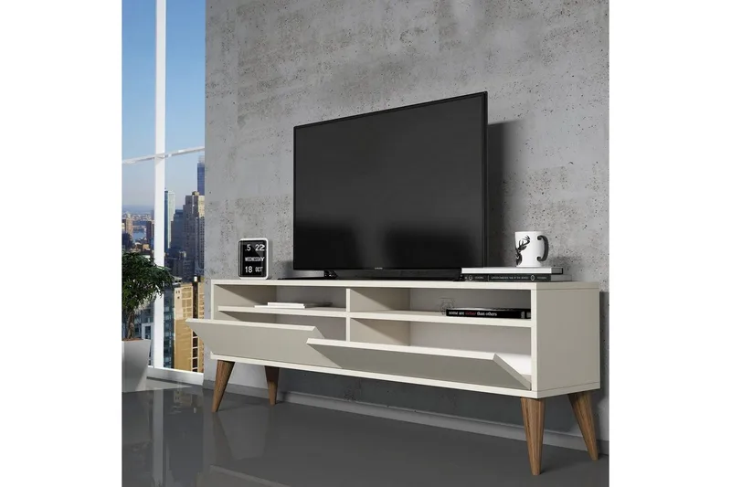Bexheti Golvstående TV Bänk 150 cm med Förvaring i Målat Trä - Gräddvit - Möbler - Vardagsrum - Tv-möbler & mediamöbler - Tv-bänkar