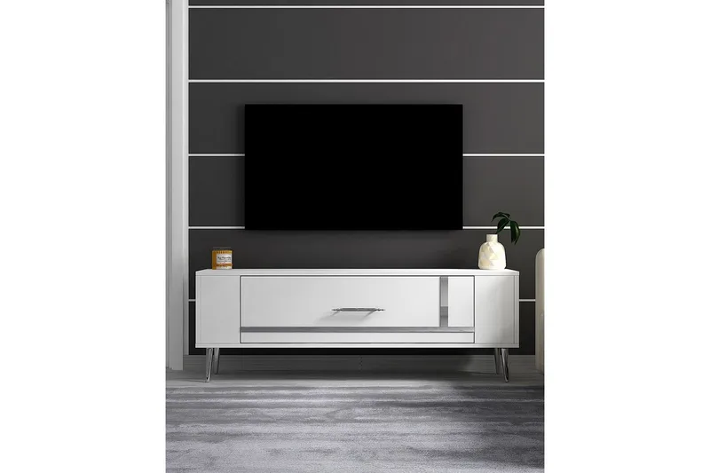 Beyra Tv-bänk 120 cm - Vit/Silver - Möbler - Vardagsrum - Tv-möbler & mediamöbler - Tv-bänkar