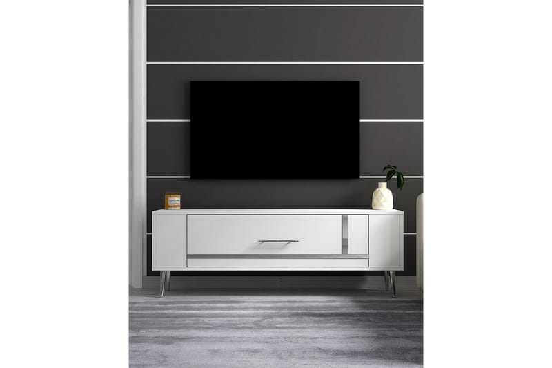 Beyra Tv-bänk 120 cm - Vit/Silver - Möbler - Vardagsrum - Tv-möbler & mediamöbler - Tv-bänkar