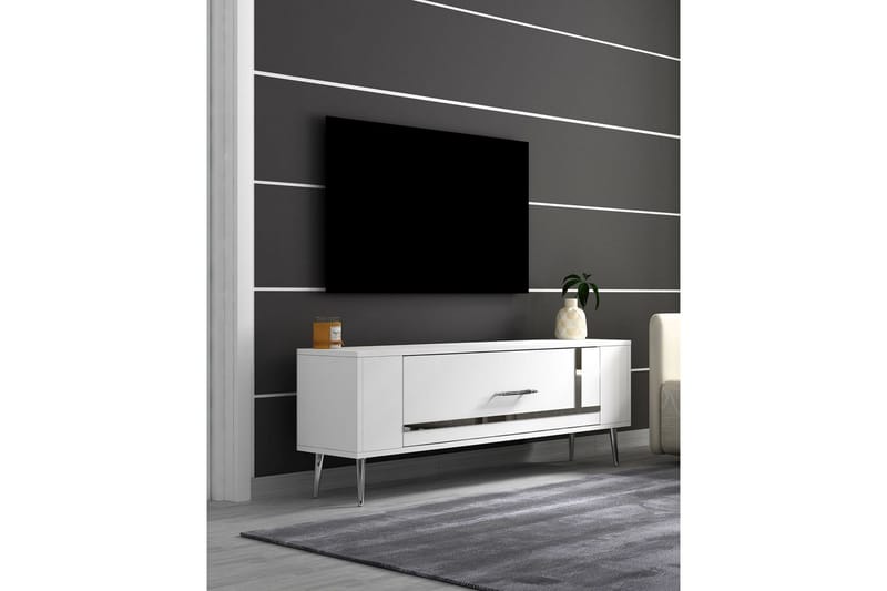 Beyra Tv-bänk 120 cm - Vit/Silver - Möbler - Vardagsrum - Tv-möbler & mediamöbler - Tv-bänkar