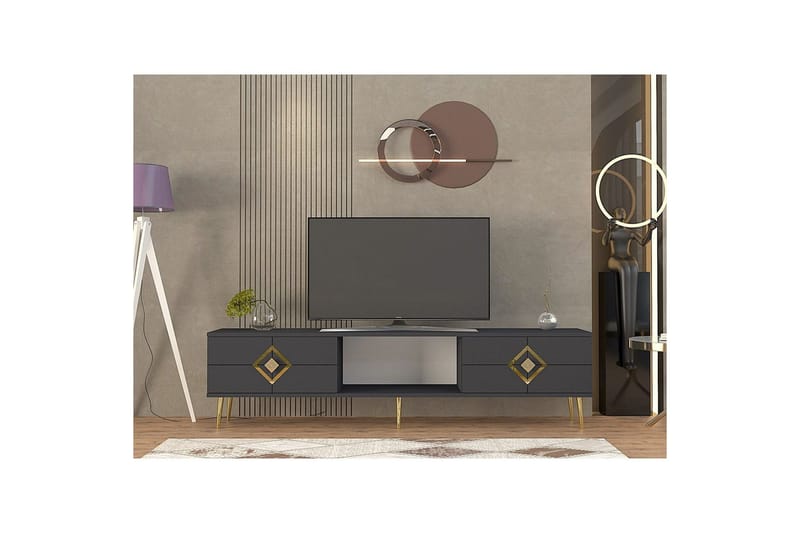 Cleryn Tv-bänk 150 cm - Antracit/Guld - Möbler - Vardagsrum - Tv-möbler & mediamöbler - Tv-bänkar