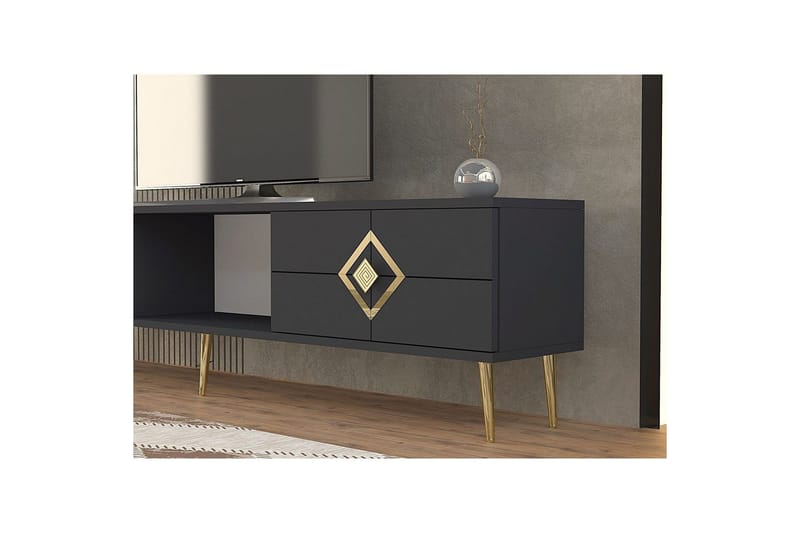 Cleryn Tv-bänk 150 cm - Antracit/Guld - Möbler - Vardagsrum - Tv-möbler & mediamöbler - Tv-bänkar