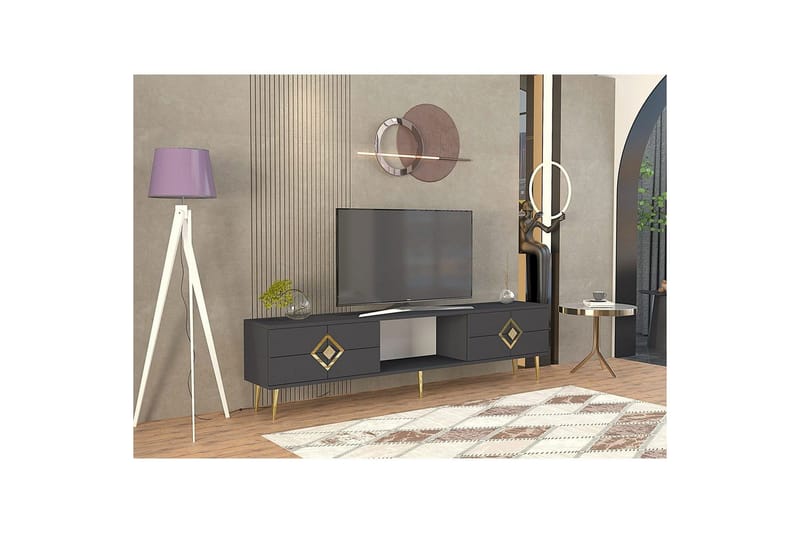 Cleryn Tv-bänk 150 cm - Antracit/Guld - Möbler - Vardagsrum - Tv-möbler & mediamöbler - Tv-bänkar