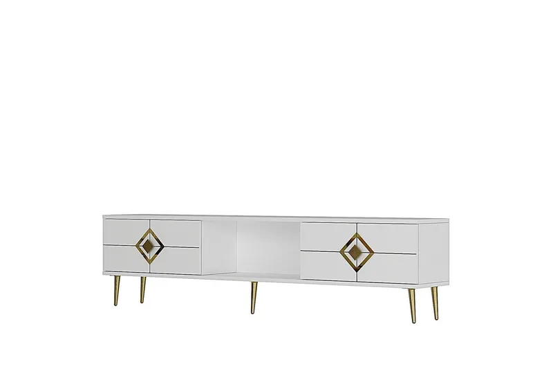 Cleryn Tv-bänk 150 cm, Vit/Guld