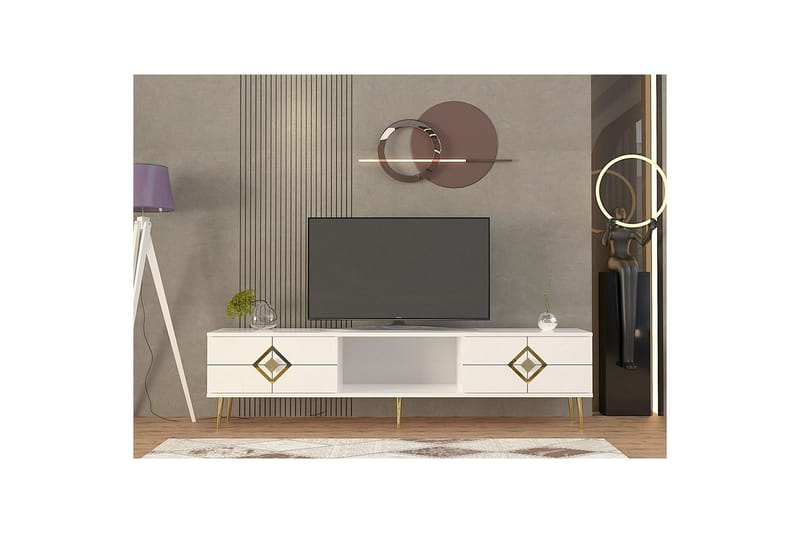 Cleryn Tv-bänk 150 cm - Vit/Guld - Möbler - Vardagsrum - Tv-möbler & mediamöbler - Tv-bänkar