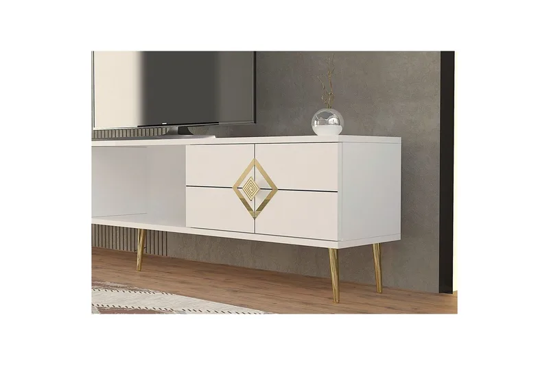 Cleryn Tv-bänk 150 cm - Vit/Guld - Möbler - Vardagsrum - Tv-möbler & mediamöbler - Tv-bänkar