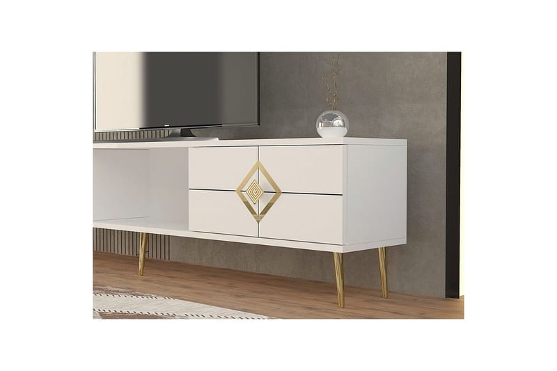 Cleryn Tv-bänk 150 cm - Vit/Guld - Möbler - Vardagsrum - Tv-möbler & mediamöbler - Tv-bänkar