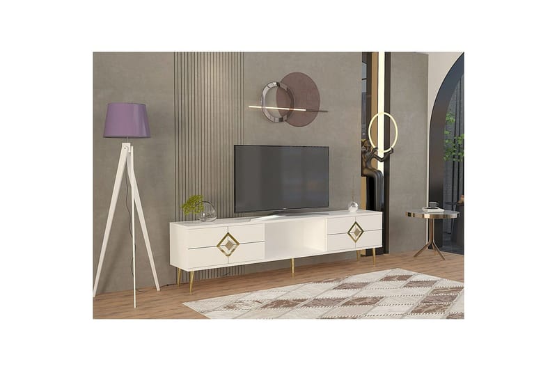 Cleryn Tv-bänk 150 cm - Vit/Guld - Möbler - Vardagsrum - Tv-möbler & mediamöbler - Tv-bänkar