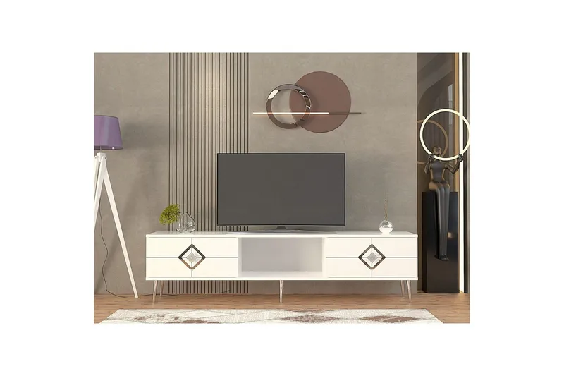 Cleryn Tv-bänk 150 cm - Vit/Silver - Möbler - Vardagsrum - Tv-möbler & mediamöbler - Tv-bänkar