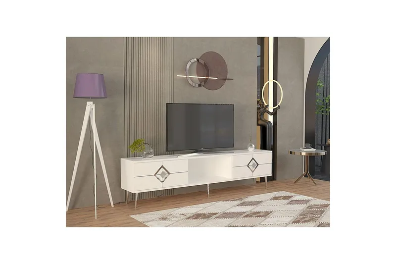 Cleryn Tv-bänk 150 cm - Vit/Silver - Möbler - Vardagsrum - Tv-möbler & mediamöbler - Tv-bänkar
