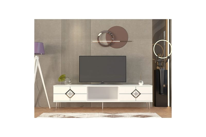 Cleryn Tv-bänk 150 cm - Vit/Silver - Möbler - Vardagsrum - Tv-möbler & mediamöbler - Tv-bänkar