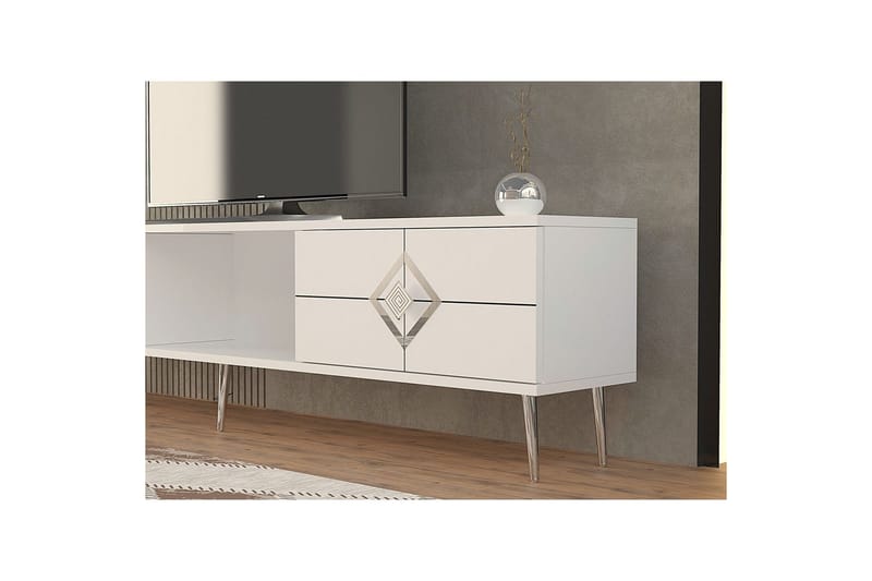 Cleryn Tv-bänk 150 cm - Vit/Silver - Möbler - Vardagsrum - Tv-möbler & mediamöbler - Tv-bänkar