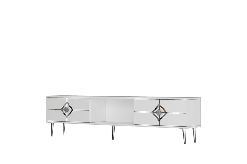 Cleryn Tv-bänk 150 cm, Vit/Silver