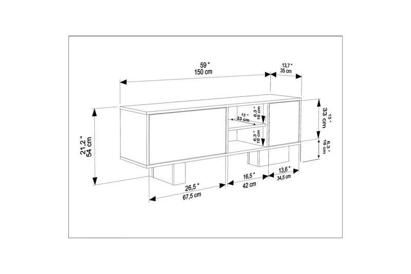Dargaville Tv-bänk 150 cm - Svart/Brun - Möbler - Vardagsrum - Tv-möbler & mediamöbler - Tv-bänkar